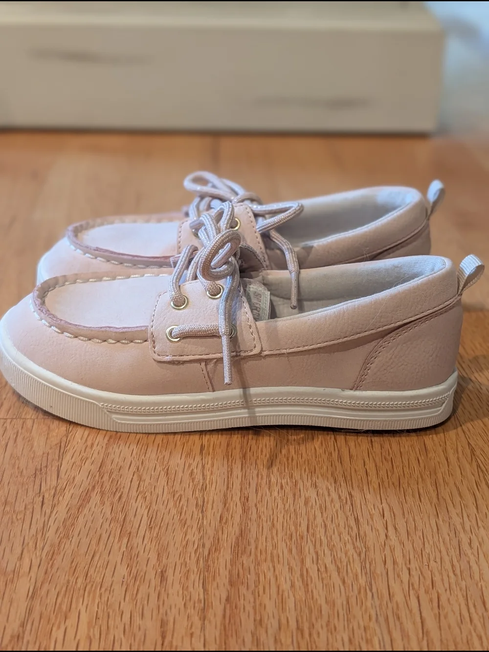 Sperry Kids Moccasin Boat Shoes in Blush Pink with Metallic Trim